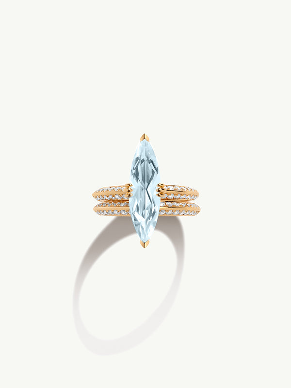 Marei Diamond Halo Marquise-Cut Blue Aquamarine Engagement Ring In 18K Yellow Gold
