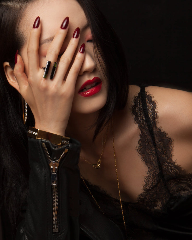 Invidia Black Onyx Column Ring With Baguette-Cut Citrine & Pavé White Diamonds In 18K White Gold, 0.45 CTW