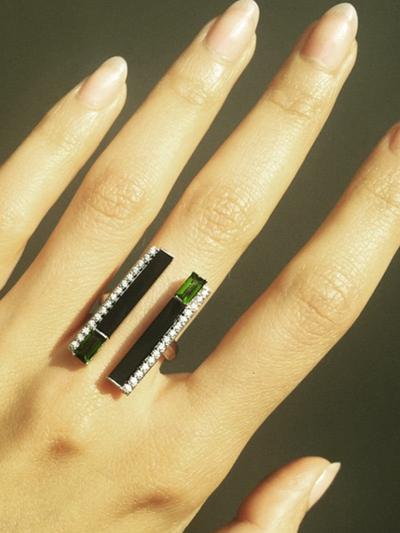 Invidia Black Onyx & Baguette-Cut White Diamond Ring With Pavé-Set Diamonds In 18K Rose Gold