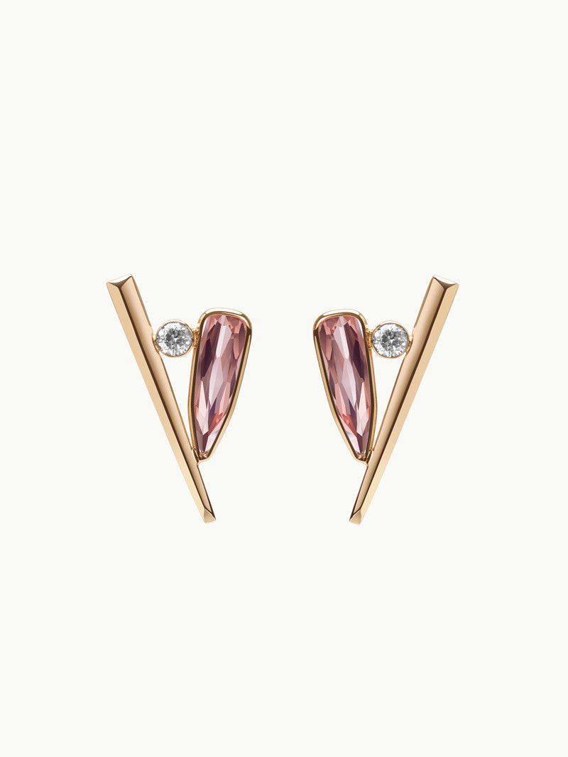 Lilith Dagger Earrings With Pink Tourmaline & Brilliant-Cut Round White Diamonds