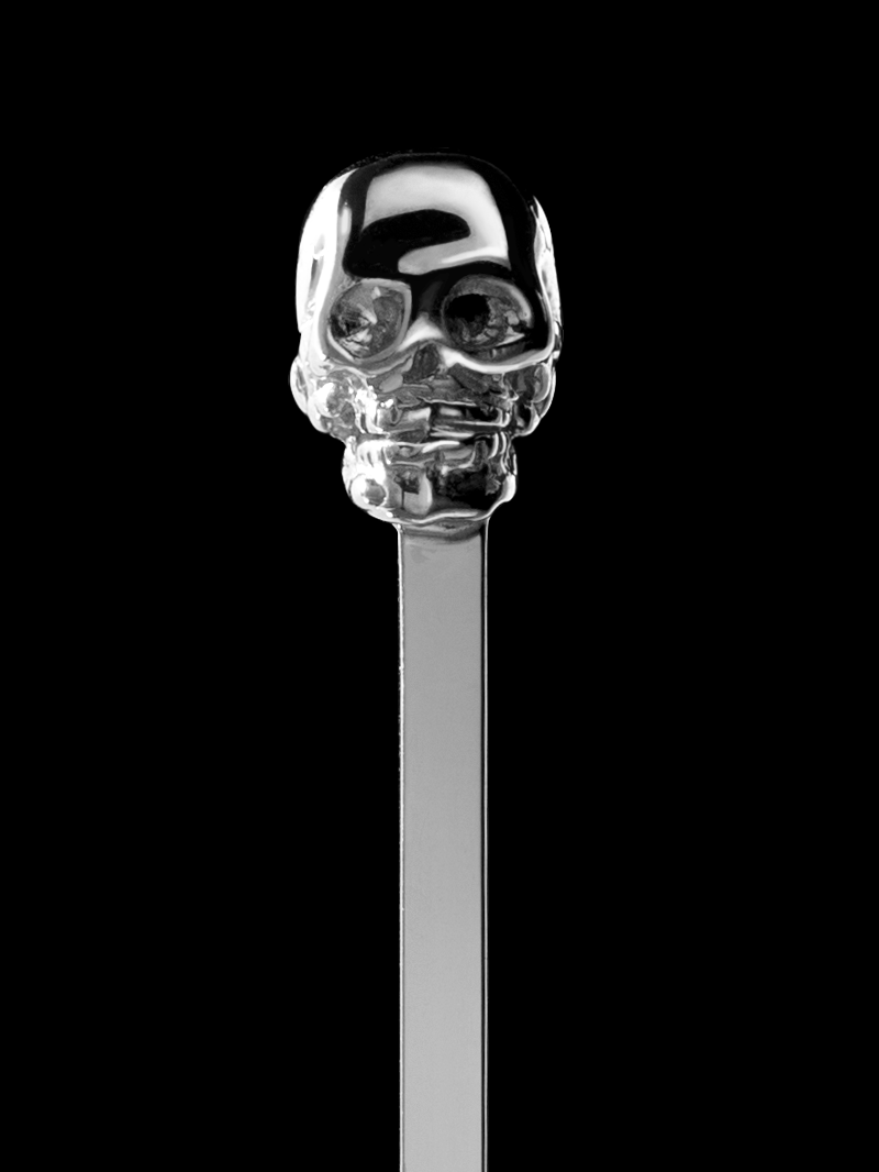 Memento Mori Skull Cocktail Stirrer In Sterling Silver