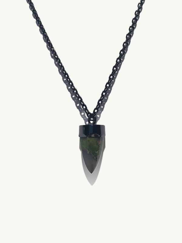 Levant Amulet Pendant Necklace With Green Jasper In 18K Blackened Gold