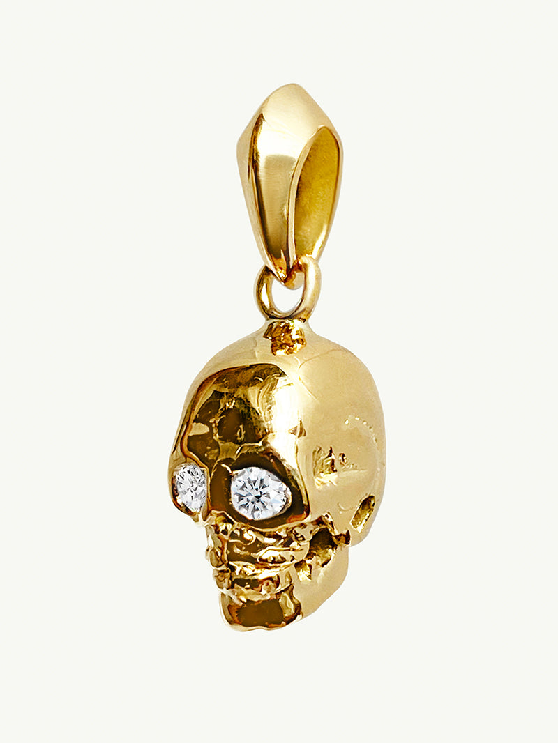Memento Mori Skull Amulet Pendant With Brilliant White Diamonds In 18K Yellow Gold