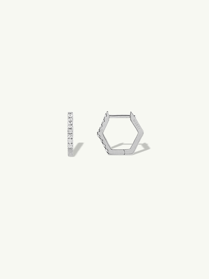 Hexagon Pavé White Diamond Earrings In 18K White Gold, 0.20CTW