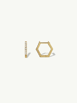 Hexagon Pavé White Diamond Earrings In 18K Yellow Gold, 0.20CTW