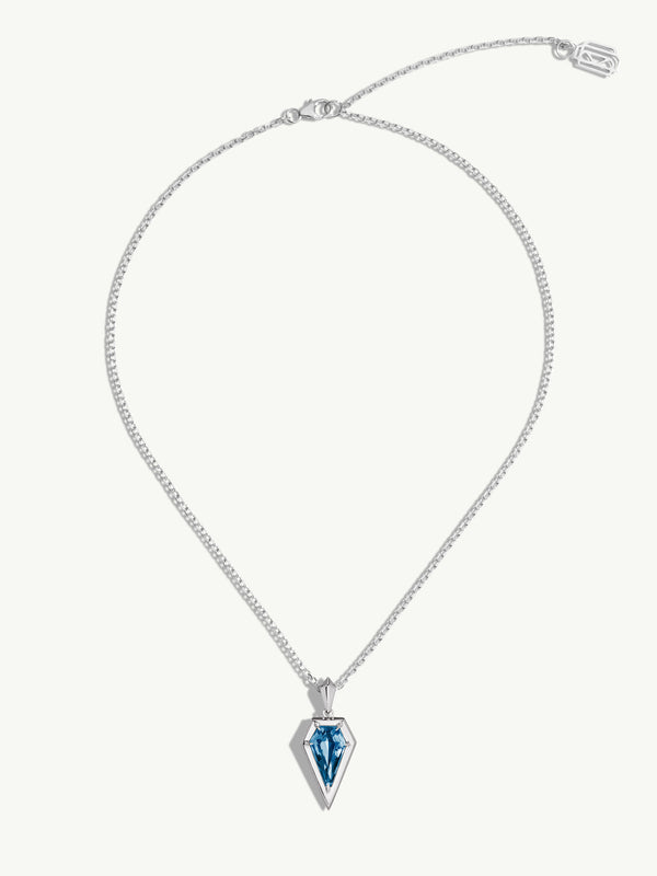 Aphrodite Amulet Pendant Necklace With Blue Topaz In 18K White Gold