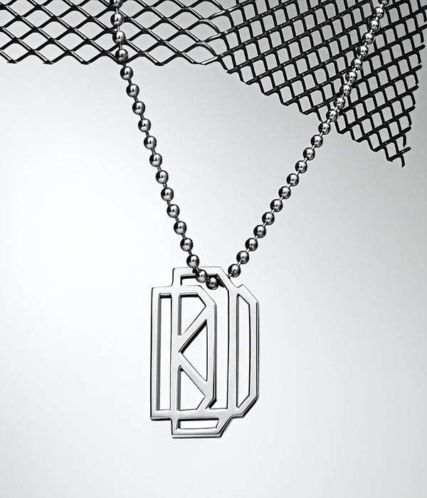 Diaboli Kill Monogram Tag Pendant In Platinum