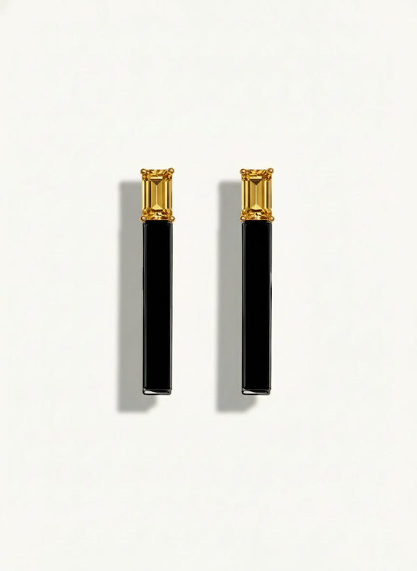Archive – Invidia Black Onyx Column Earrings With Citrine, Sample