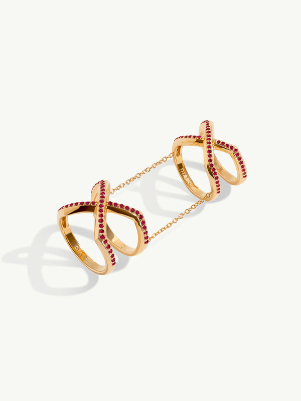 Exquis Gemini Infinity Ring With Pavé-Set Brilliant Rubies In 18K Yellow Gold