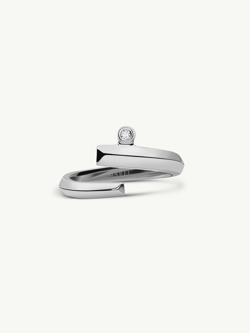 Pythia Serpentine Coil Ring With Brilliant White Diamond In 18K White Gold
